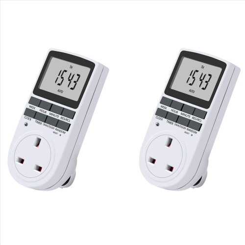 2X Uk Plug Digital Timer Socket, Electrical Programmable in Switch for 1