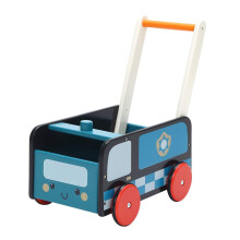 2in1 Wooden Baby Walker with Wagon, Blue Police Theme, Interactive Activity Panel, for 13 Year Olds