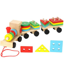 Wooden Pull Along Train with Shape and Color Sorting Blocks for Toddler Learning and Play