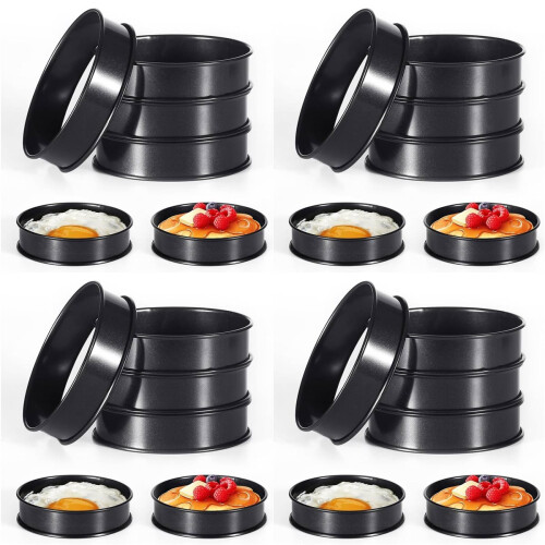 24 aros para crumpet, aros redondos de aço inoxidável laminado duplo de 4 polegadas para bolos. 1