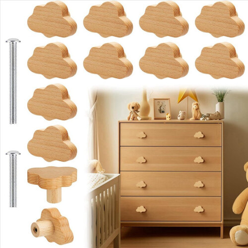 Boho Dresser Knobs- 24 Pack Beech Wood Drawer Knobs Cloud-Shaped Woode 2