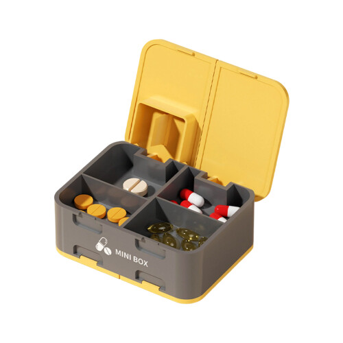 Practical Two Tiers Pills Case Contains Tablets Splitter-Yellow