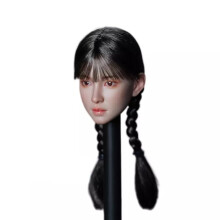 1/6 Scale Asian Female Head Sculpt with Double Twist Braids and Air Fringe for Phicen TBLeague 12inch Figure