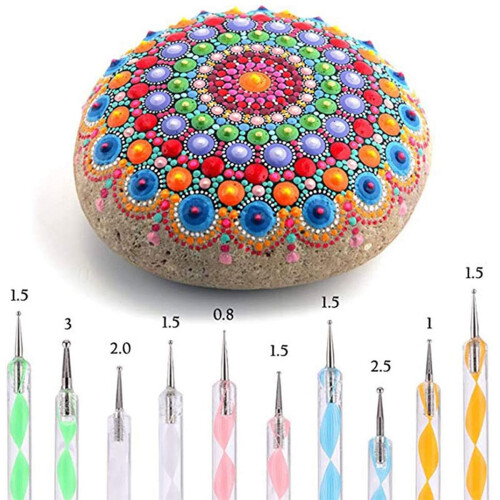Kit di stencil con 48 pezzi per mandala da applicare su pietre, con stilo a sfera. 2