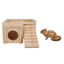 Hamster Multi Room Wooden Hideout Tunnel Toy Small Pet House with Ladder