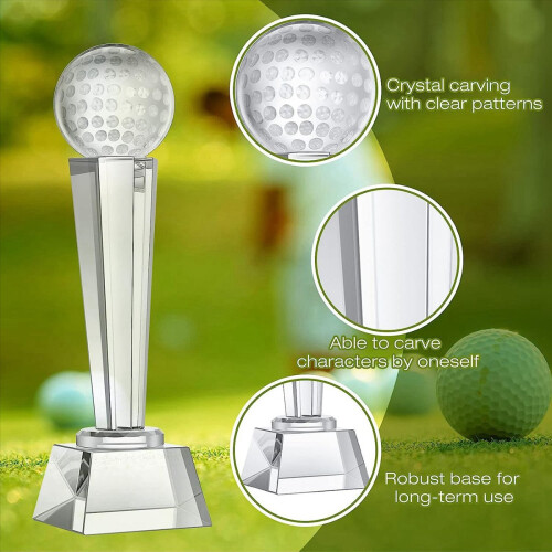Conjunto de 3 troféus de golfe em cristal, medindo 9 x 2,8 polegadas, para adultos e crianças. Torneio 1
