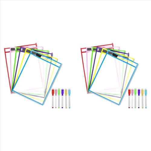 Reusable Dry Erase Pockets, 12 Pack Sleeves,Assorted Colors Sheet Prot 1