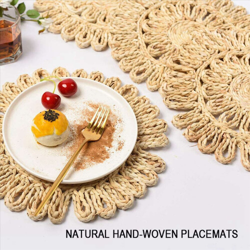 2X Round Woven Placemat for Dining Table,Natural Braided Rattan Tablem 2