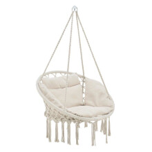 Hamaca asiento redondo con cojín silla colgante hasta 150kg de asiento 60 cm crema 03_0006058