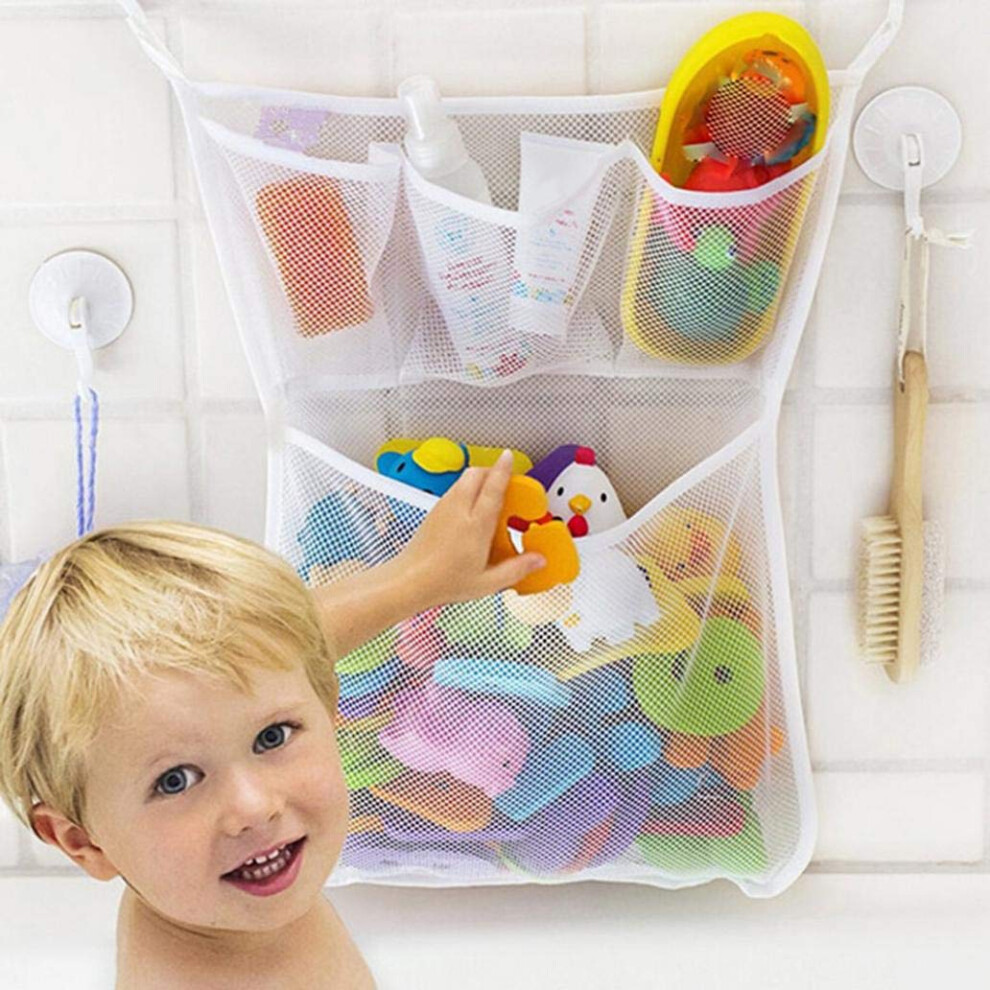 Bath Toy Organizer with Quick Dry Mesh and Strong Suction Cups for Baby Bathtub Storage