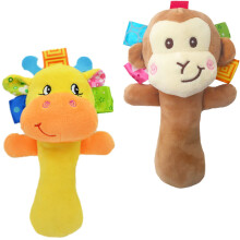 Baby Plush Rattle Toy Soft Stuffed Animal with Gentle Sound Easy Grip Giraffe and Monkey
