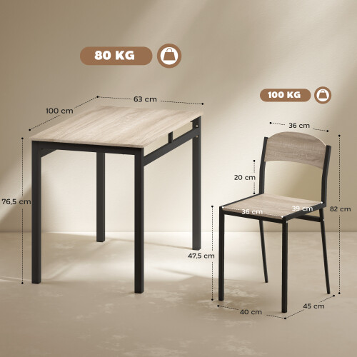 Homcom Conjunto de Comedor Negro 100 x 63 x 76.5 cm 2