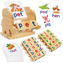 Montessori Toys Wooden Alphabet Learning Blocks with Flash Card Matching Game for Preschool Kids
