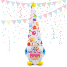 Blue Birthday Gnome Figurine Holding Cake, Cute Tiered Tray Birthday Party Decoration, 13 Inches Home Decor Gift