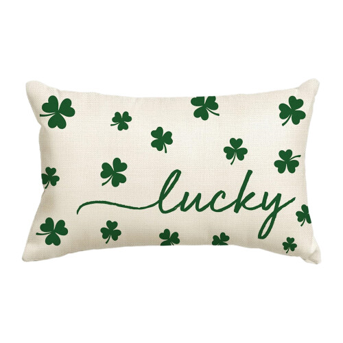 Luck Four Leaf Clovers Linen Pillowcase For Sofa Bed Office And