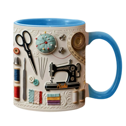 Sewing Themed Ceramic Mug Perfect Gift For Craft Lovers-Blue