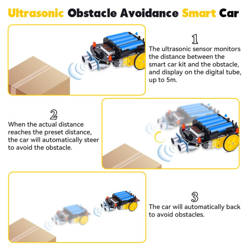 Smart Car DIY Kit with Ultrasonic Obstacle Avoidance, Beginner Soldering Practice STEM Project for Students 2