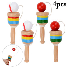Wooden Ball in Cup Game Set 4 Pack, Mini Catch Ball Toy for Hand Eye Coordination and Group Play