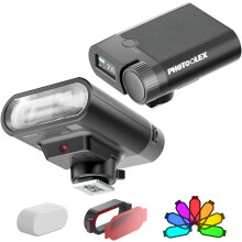 PHOTOOLEX Mini Camera Flash, GN16 Speedlite Flashes with Color-Screen for Canon Nikon Sony Panasonic