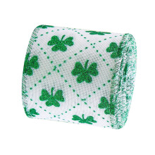Green Clovers Pattern Craft Ribbon Perfect For DIY Projects-B