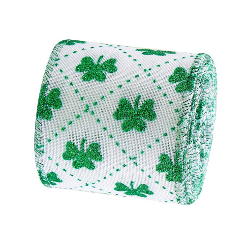 Green Clovers Pattern Craft Ribbon Perfect For DIY Projects-B