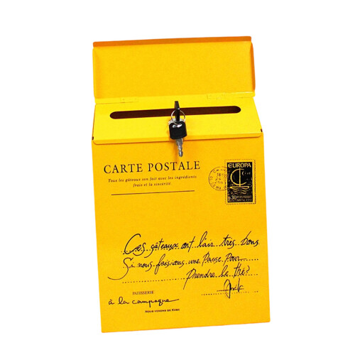 Retro Iron Letter Box Secure Locking Outdoor-Yellow small print