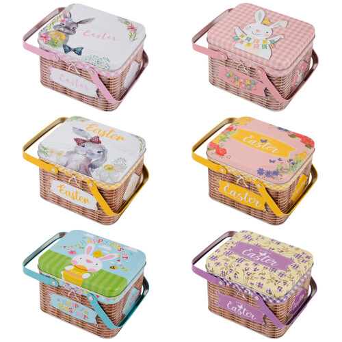 Easter Themed Metal Tin Basket With Handle For Holiday-D 1