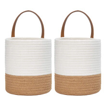 Hanging Rope Basket with Handle Woven Plant-White yellow large