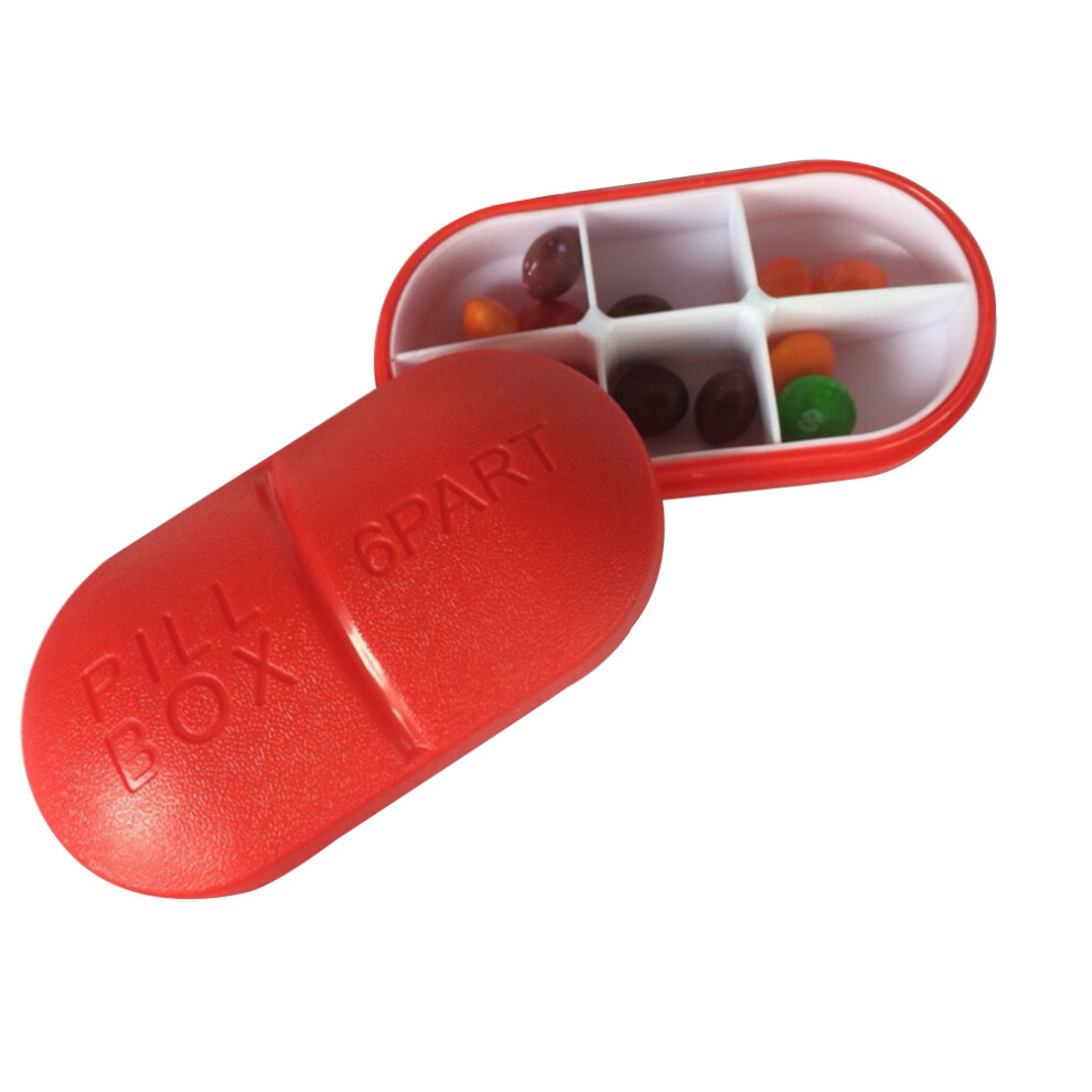 Solustre Red Portable Pill Box For Pills Holding With 6 Removable Compartments