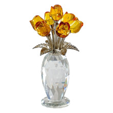 Crystal Rose Flower Figurines with Base,Glass Flower-Yellow