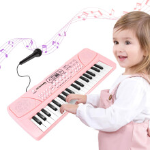 37 Keys Kids Piano Keyboard with Microphone, Pink Electronic Keyboard for Beginners Girls and Boys