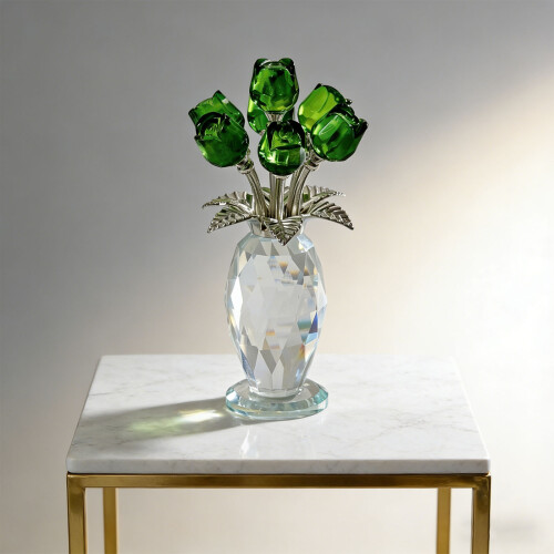 Figurine de fleur de Rose en cristal avec Base,-sept couleurs 2