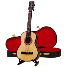 Mini Guitar 3.9 Inch Wooden Miniature Toy Guitar with Stand and Case, Collectible for Dollhouse Decor Style 2