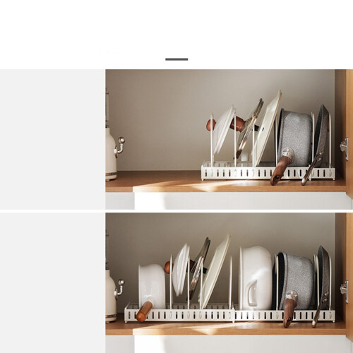 Retractable Iron Pot Lid Rack Organizer Black for Kitchen Cabinets