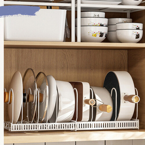 Retractable Iron Pot Lid Rack Organizer Black for Kitchen Cabinets 1