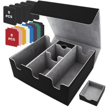 Trading Card Storage Box with Eight Colour Dividers, Large Capacity Black and Grey Card Organizer