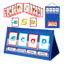 CVC Word Building Cards Set with Desktop Phonics Pocket Chart for Kindergarten Reading Practice