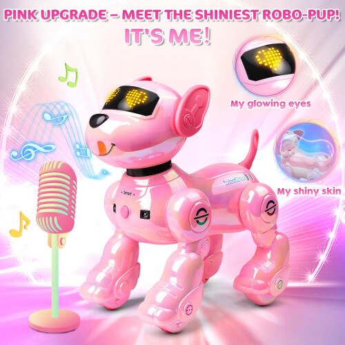 Robot Dog Toy for Girls 38, Smart Programmable Remote Control Puppy with Singing Dancing Functions, Pink 1
