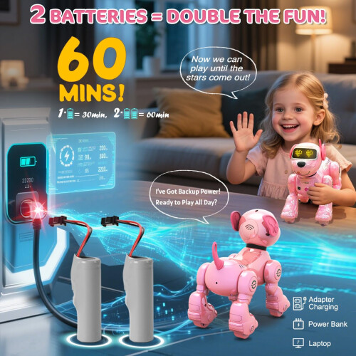 Robot Dog Toy for Girls 38, Smart Programmable Remote Control Puppy with Singing Dancing Functions, Pink 2
