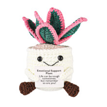Plush Succulent Crochet Potted Plant with Inspirational Card, Handmade Mini Desk Decor Gift
