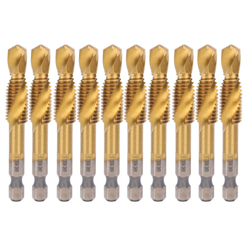 10Pcs Tap Bits Ti Coated M10 HSS Drill 6?Angle Shank Tapping Tool Screw Machine Accessory