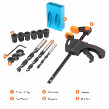 15pcs Pocket Hole Jig Kit 8mm 10mm 15 Degree Angle Drill Guide Woodwoorking Tool Inclined Hole Jig Hole Puncher Locator Jig Drill Bit Carpentry Tools