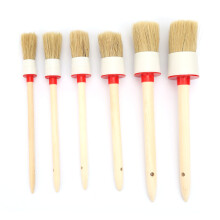 6pcs Wooden Handle Car Detailing Brush Set Round Oil Painting Wax Brushes
