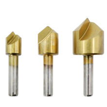 3Pcs Titanium Plated Carbon Steel 90 Degree Chamfering Cutter Chamfer Drill Kit Set