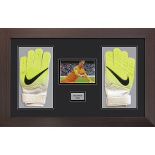 (Mahogany) Goalie Glove Display Case: 3D Box Frame with Photo & Title