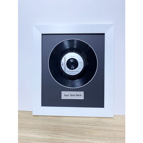 (White) Framed 12inch Vinyl Record: Black Mount, Personalized Title, Wall Decor (17" x 15")