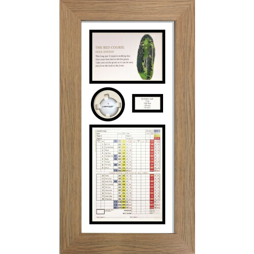 (Oak) Personalized Golf Photo 3D Box Frame: Scorecard & Ball Display