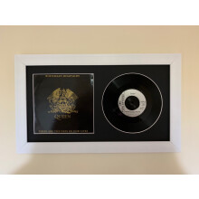 (White) 7" Vinyl Record Frame with Album Sleeve - Black Mount & Frame