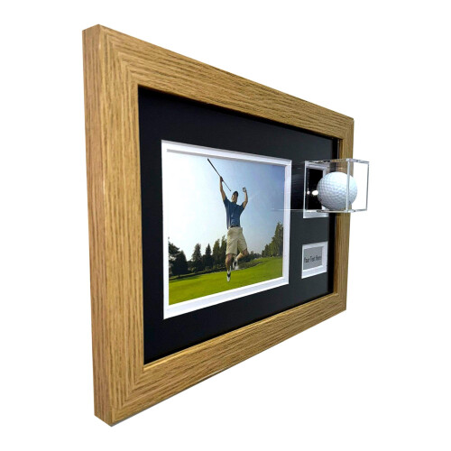 (Oak) 3D Acrylic Golf Ball Display Frame | Hole In One, Photo Plaque