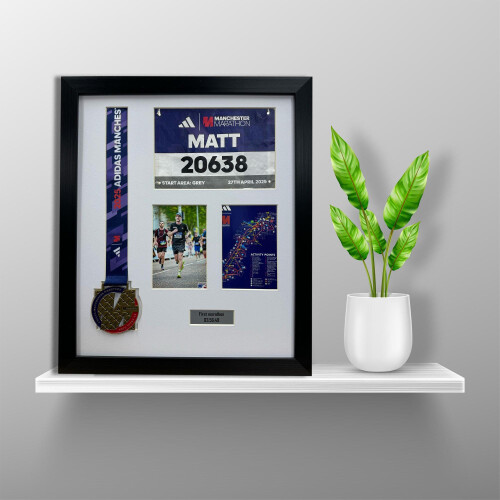 (Silver, White) Manchester Marathon Medal Frame: Bib, Map, Photo DIY Display 2
